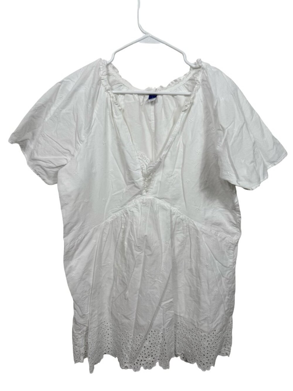 Old Navy Mini Swing Dress Large White Lace Eyelet Cotton Lightweight Cottagecore